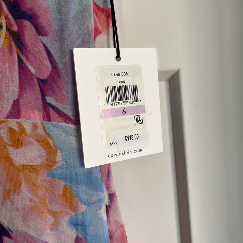 NWT Calvin Klein Floral Watercolor Sleeveless Dress Size 6 - Picture 7 of 13